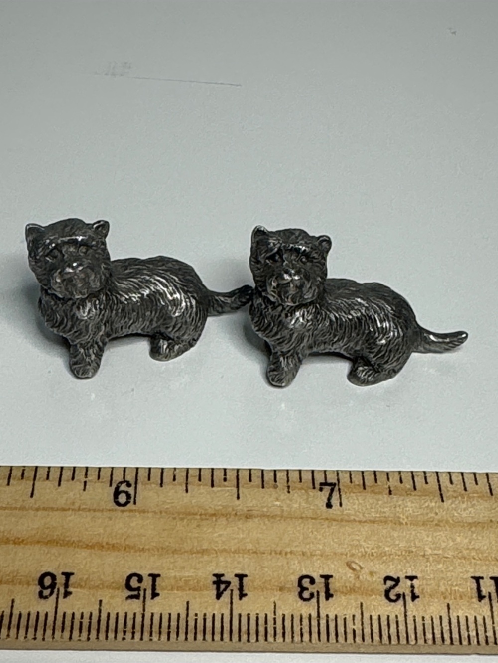 Pair of Small Silver-Tone cairn terrier pewter Figurines adorable